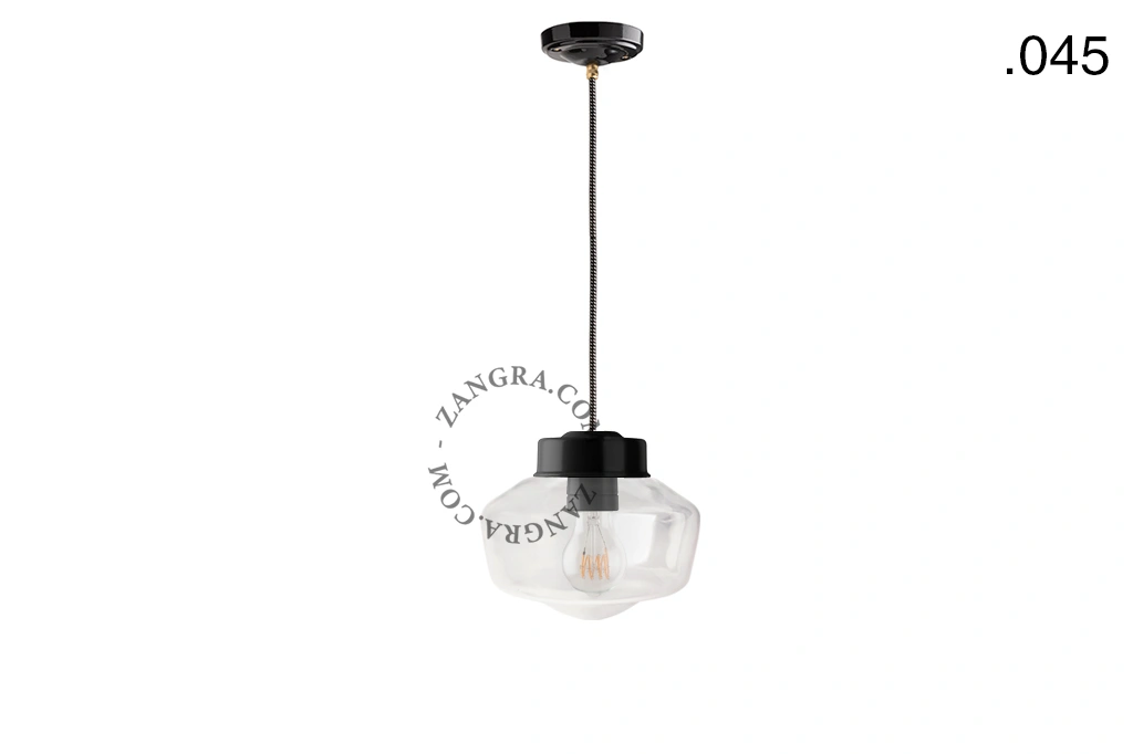 czarna lampa wisząca porcelana ze szklanym kloszem