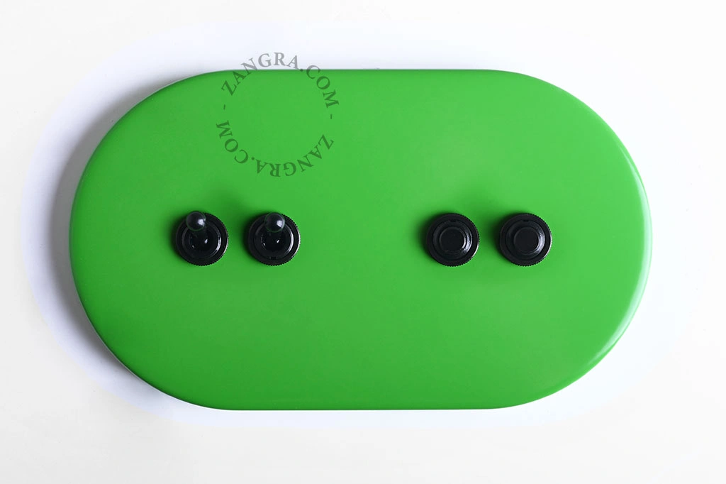 green switch - double simple or two-way black toggle & double push-button switch