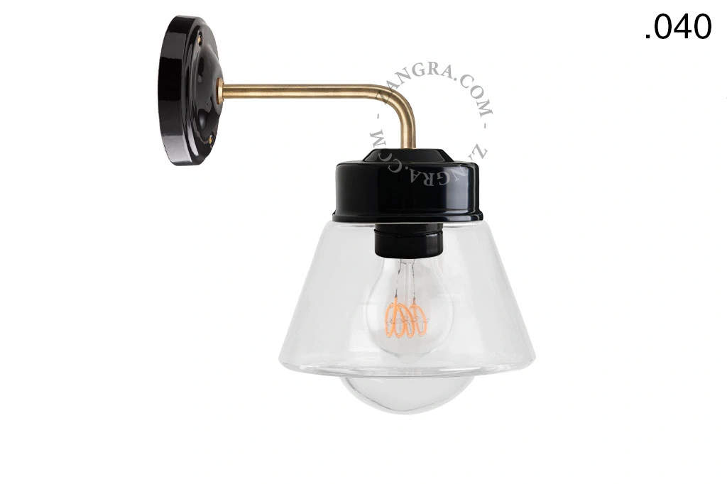 applique en porcelaine noire avec globe en verre