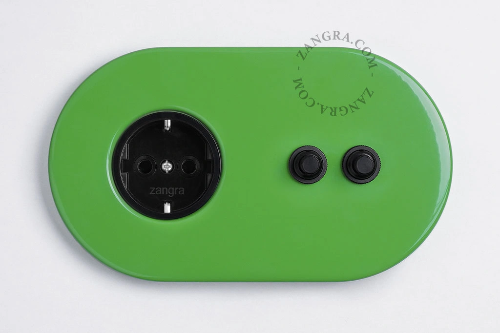 green flush mount socket & switch – double black push-button