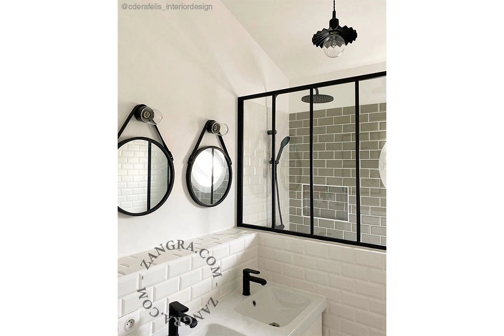 aplique de baño de porcelana negra - pantalla de vidrio - Ø 8,5cm - IP54
