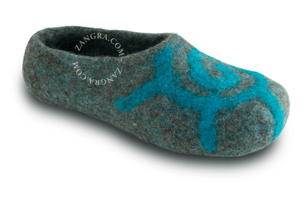 handmade felt slipper kids - turquoise