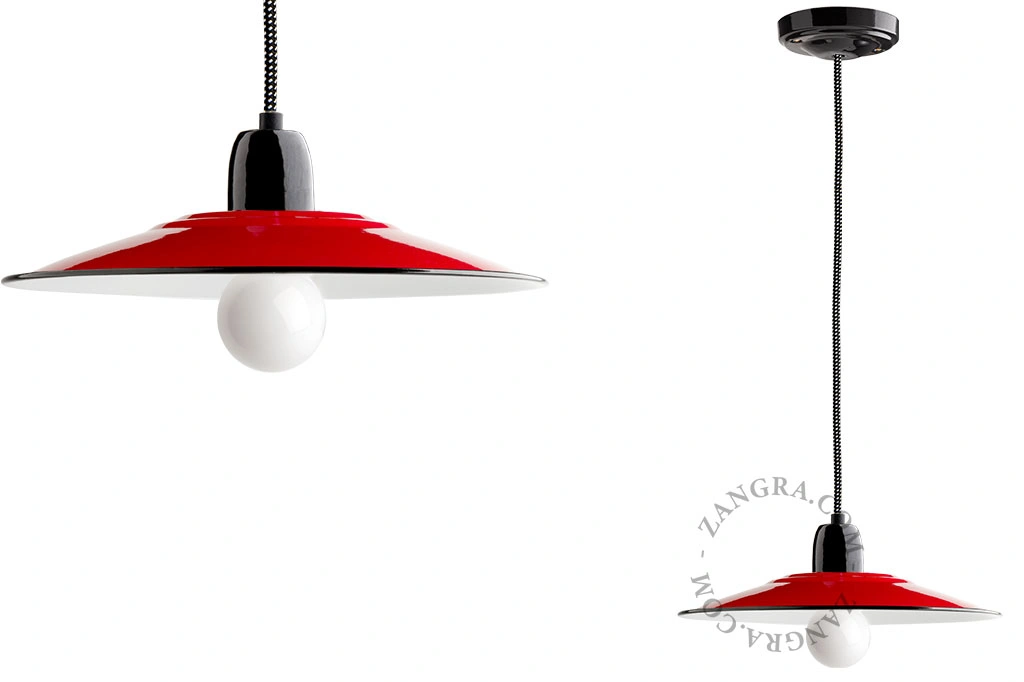 rød emaljeret pendellampe - Ø 28 cm