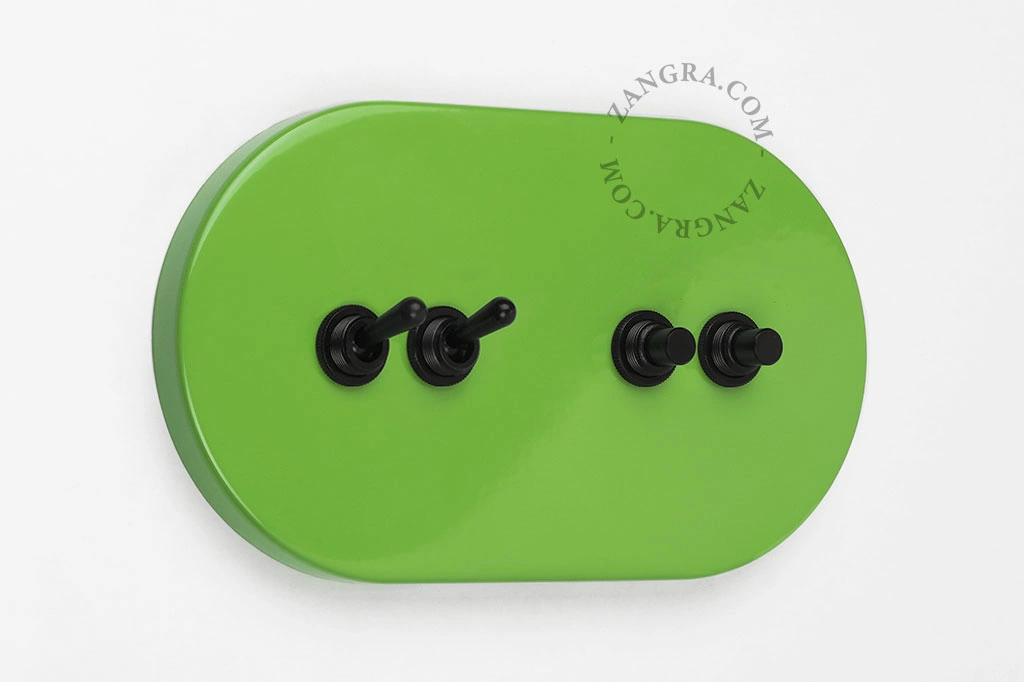 green switch - double simple or two-way black toggle & double push-button switch