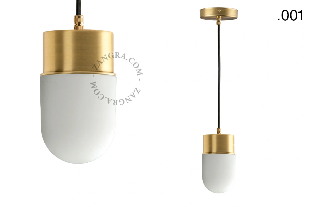 lampada a sospensione in ottone - paralume in vetro - Ø 8,5 cm