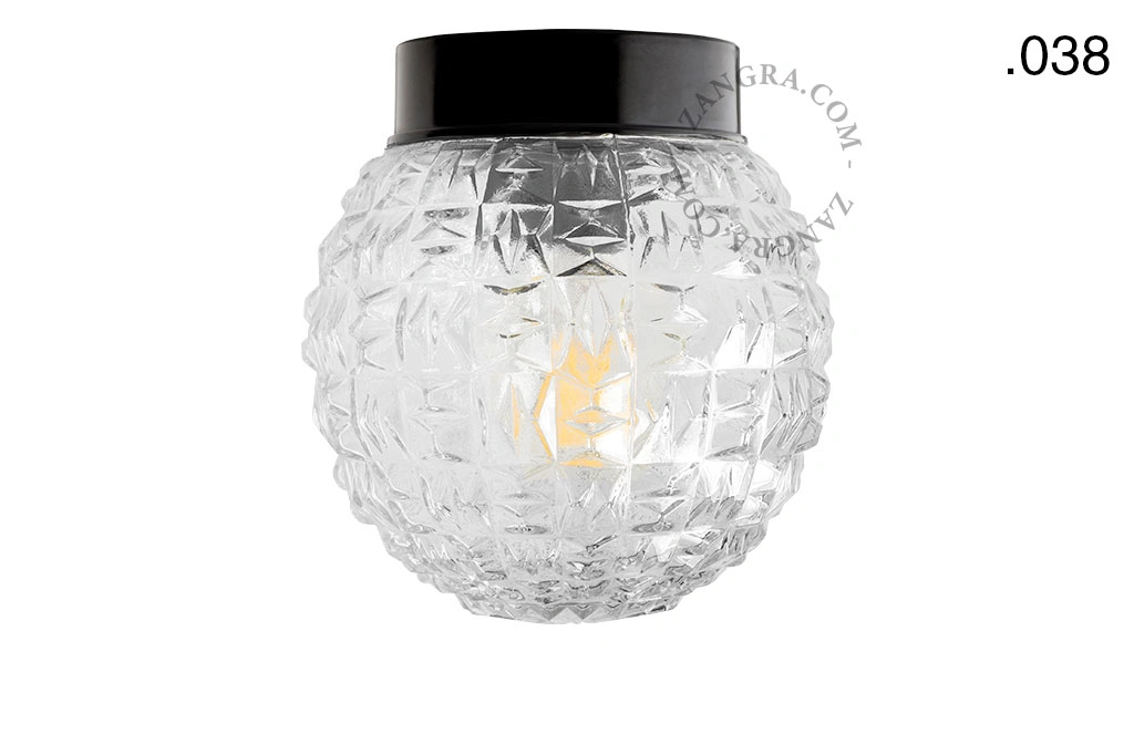 sort bakelit væg- eller loftslampe – glas skærm - Ø 9 cm