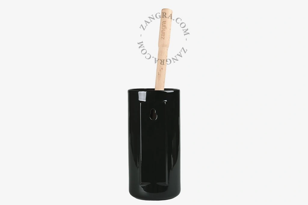 wall-mounted black porcelain toilet brush holder Daphne