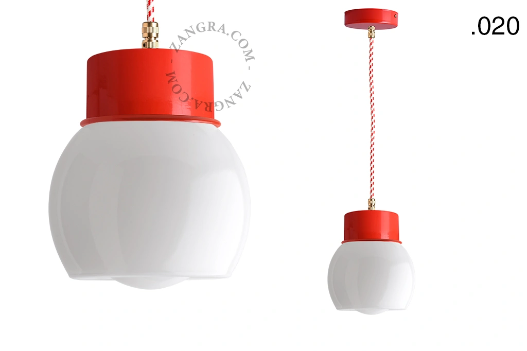 lampada a sospensione rossa - paralume in vetro - Ø 10 cm
