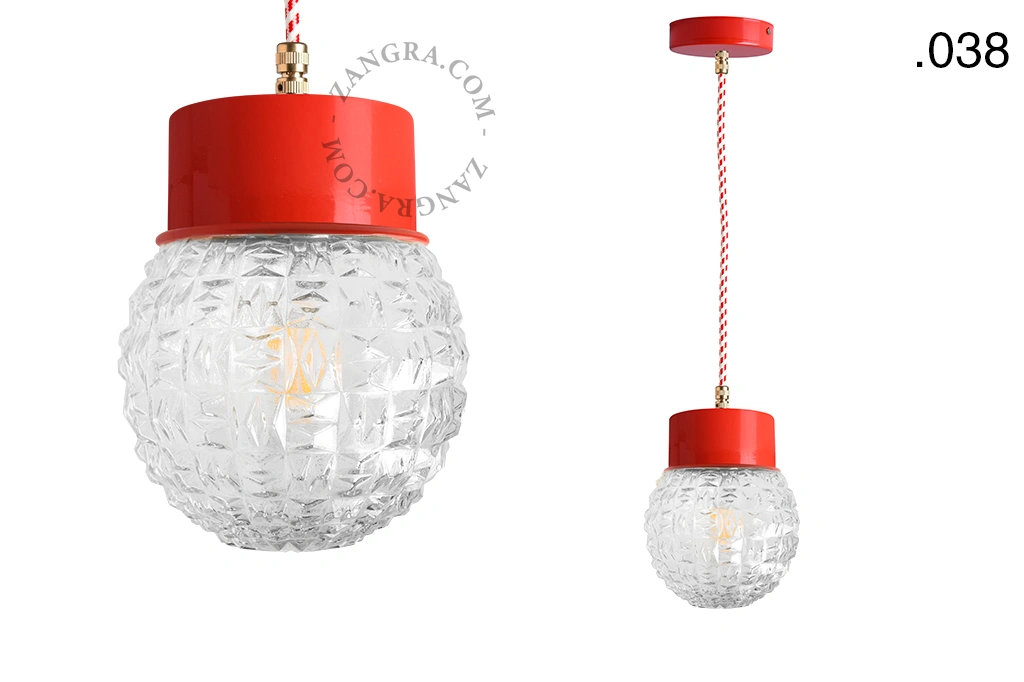 lampada a sospensione rossa - paralume in vetro - Ø 10 cm