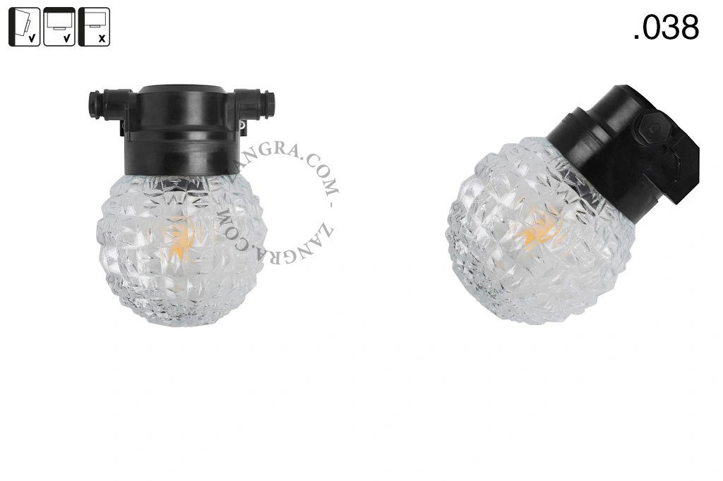 badrum svart vägglampa med glasskärm - IP54
