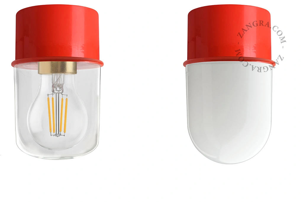 czerwona lampa ścienna lub sufitowa - szklany klosz - Ø 8 cm