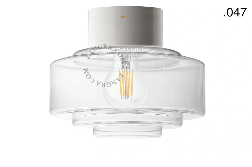 candeeiro de parede ou de teto em porcelana branca - abajur de vidro - Ø 10cm - IP54