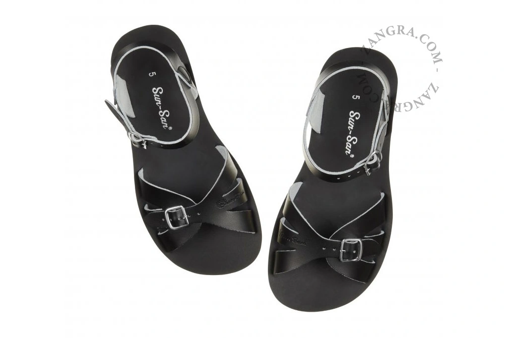 leather water sandals with soft sole - black