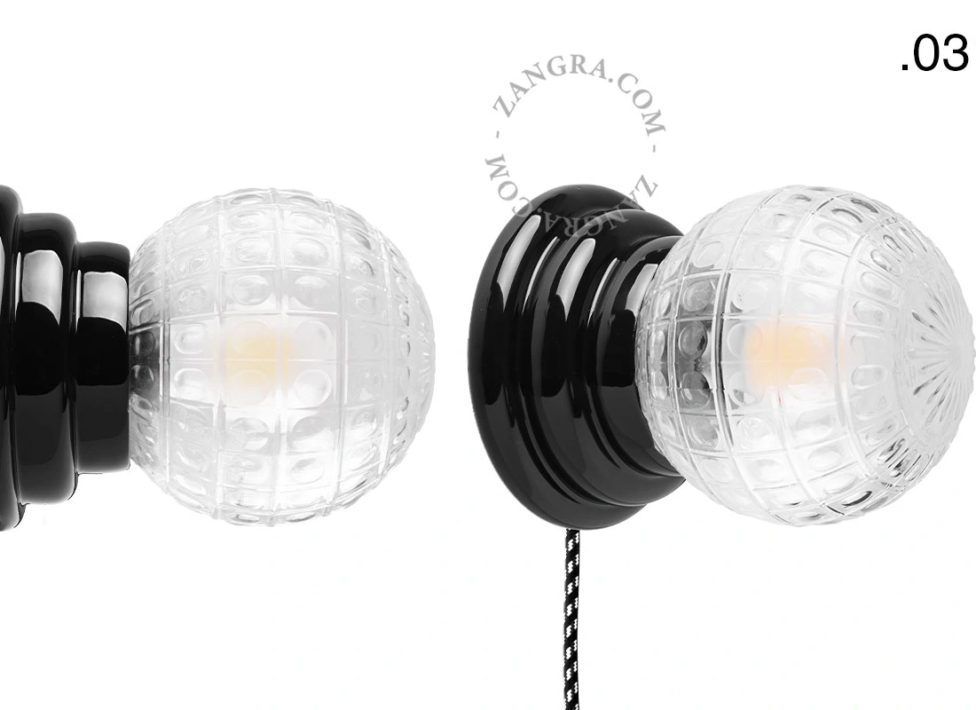 czarna porcelanowa lampa ścienna Art Deco Danilo z włącznikiem