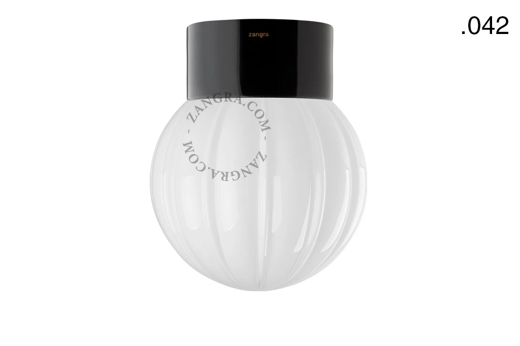 candeeiro de parede ou de teto em porcelana preta - abajur de vidro - Ø 10cm - IP54