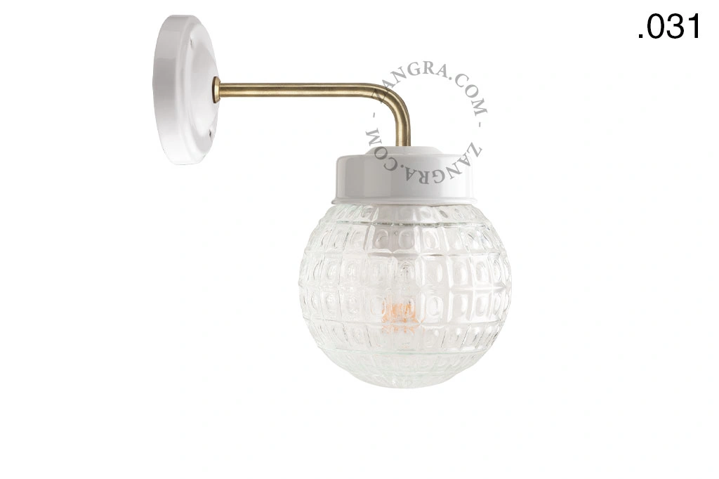 aplique en porcelana blanca y latón - pantalla de vidrio