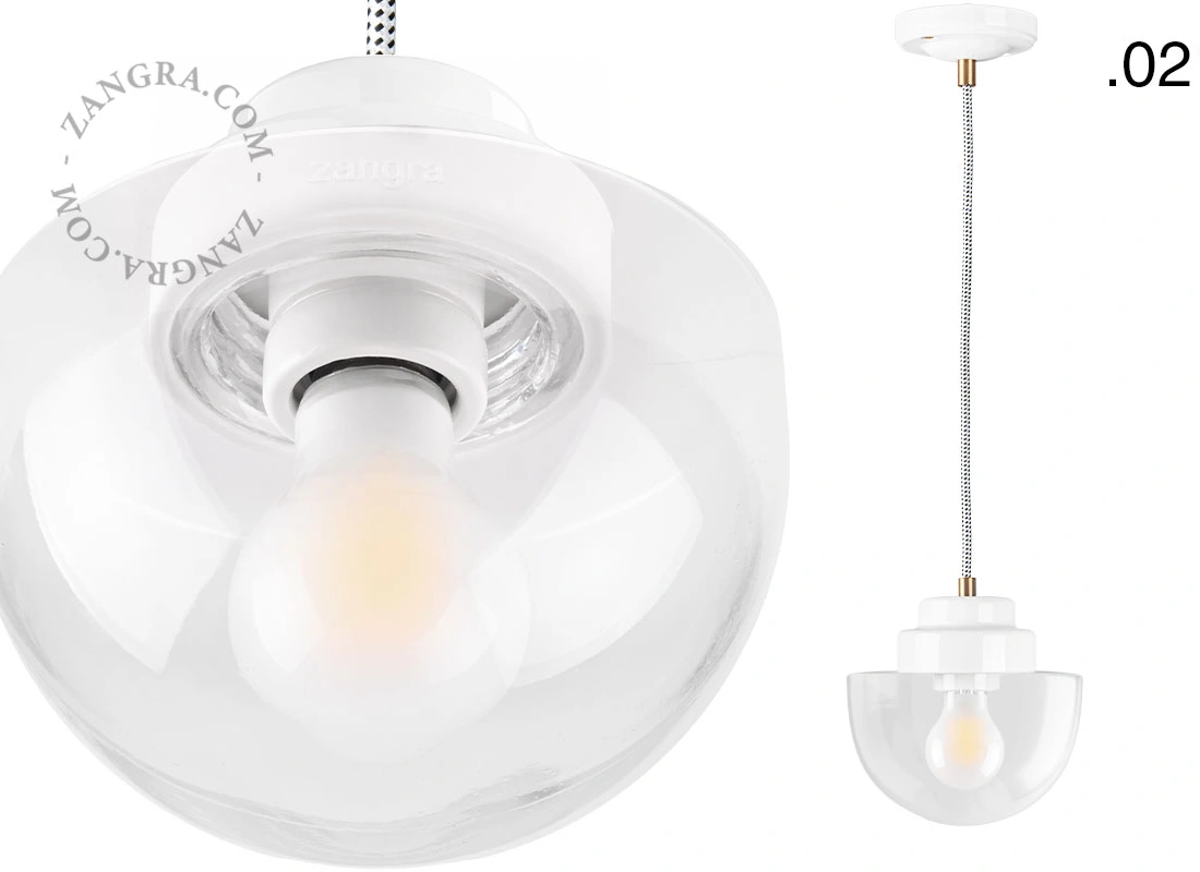 Art Deco pendellampa i vitt porslin Denim