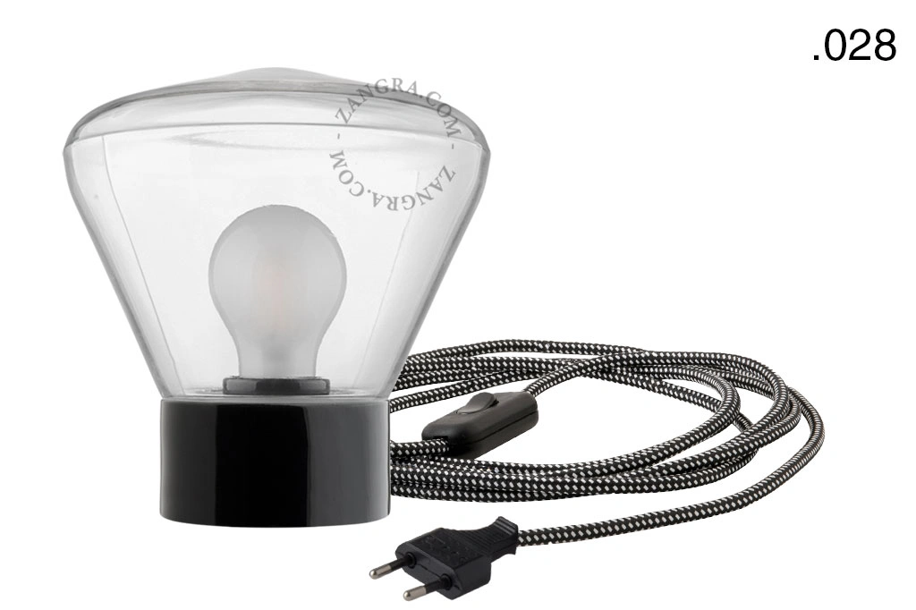 black porcelain table lamp - glass shade - Ø 10 cm