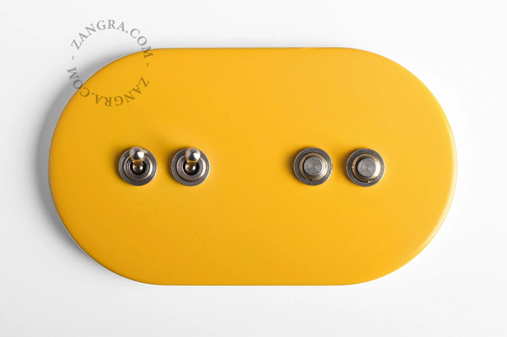 interruptor amarelo - duplo comutador simples ou bidirecional em latão e duplo interruptor