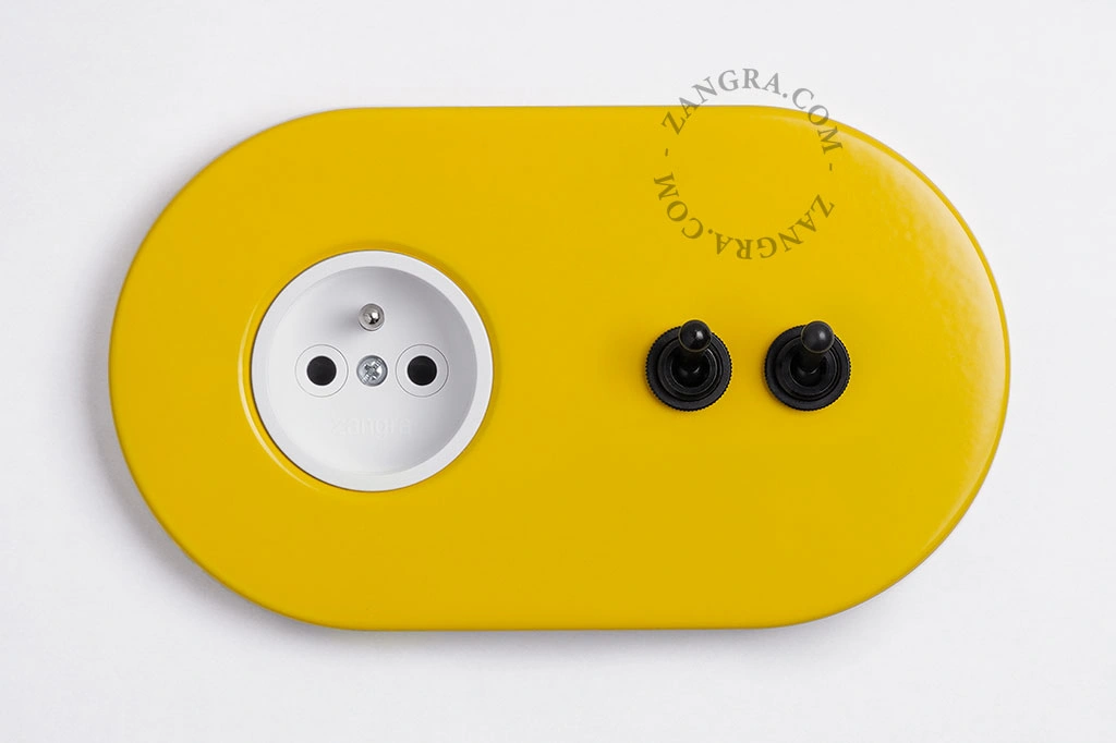 yellow flush mount socket & two-way or simple switch – double black toggle