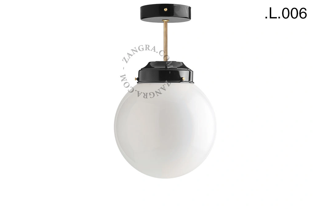 loftslampe i sort og messing - glas skærm