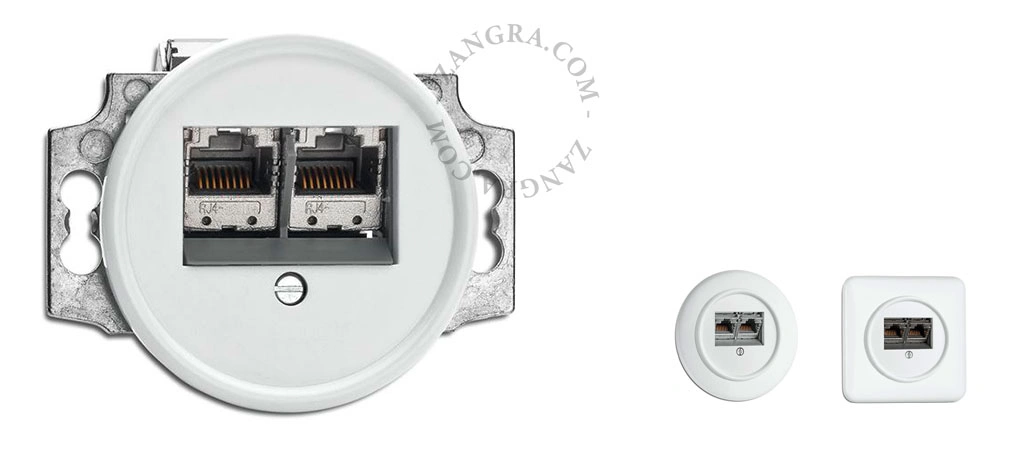 enchufe RJ45 doble de baquelita blanca