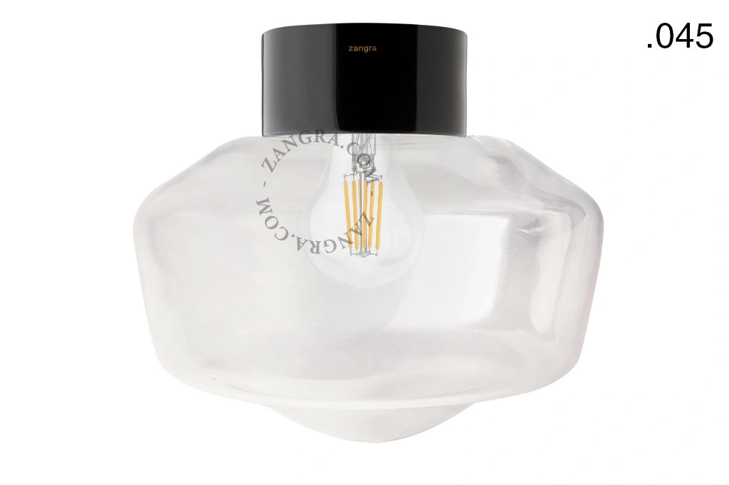 candeeiro de parede ou de teto em porcelana preta - abajur de vidro - Ø 10cm - IP54