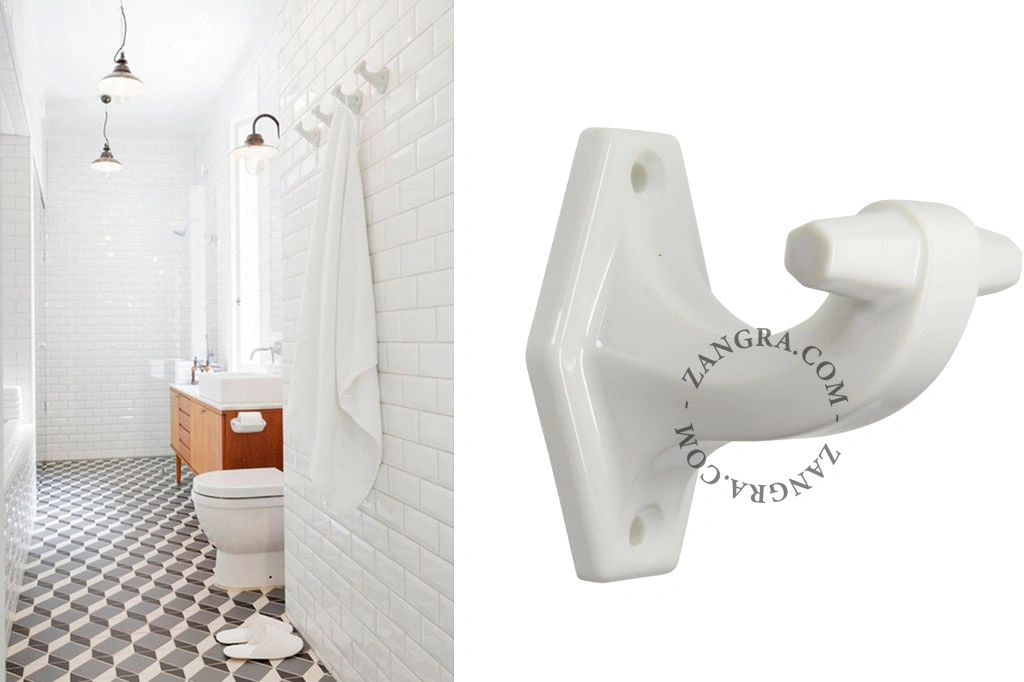 gancho de parede em porcelana branca