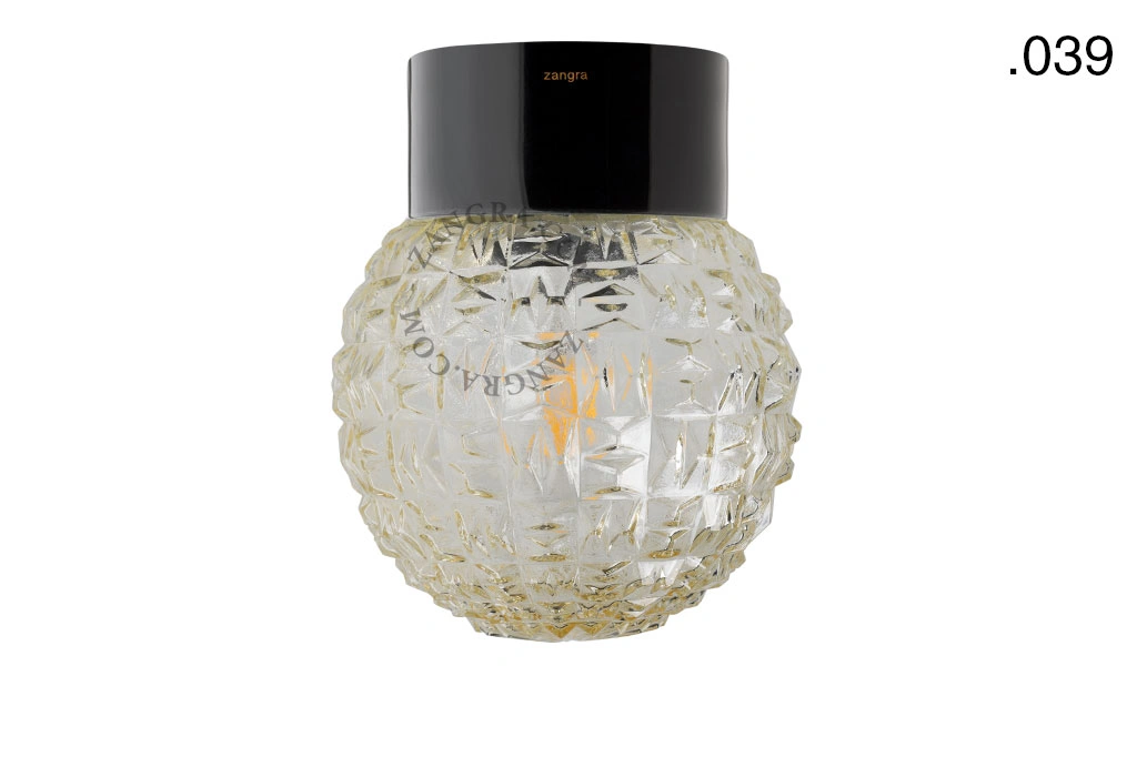 candeeiro de parede ou de teto em porcelana preta - abajur de vidro - Ø 10cm - IP54