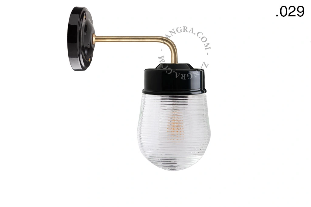 applique en porcelaine noire avec globe en verre