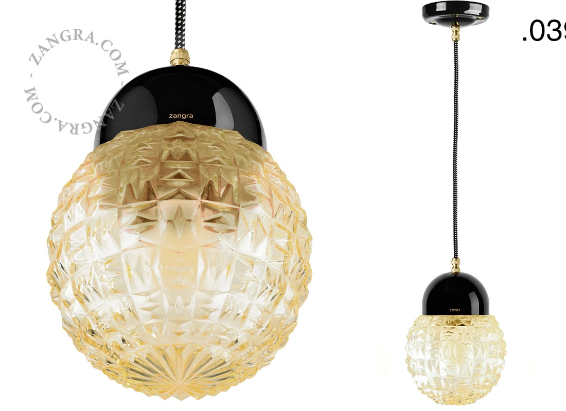 black porcelain pendant light - glass shade