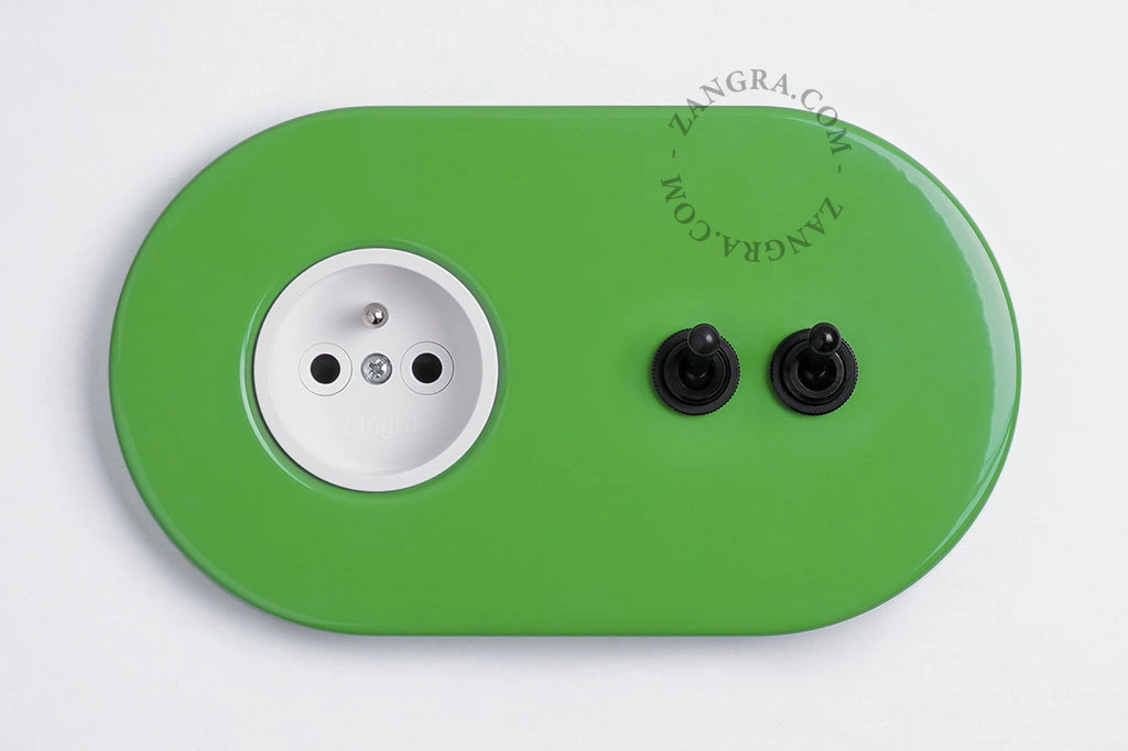 green flush mount socket & two-way or simple switch – double black toggle