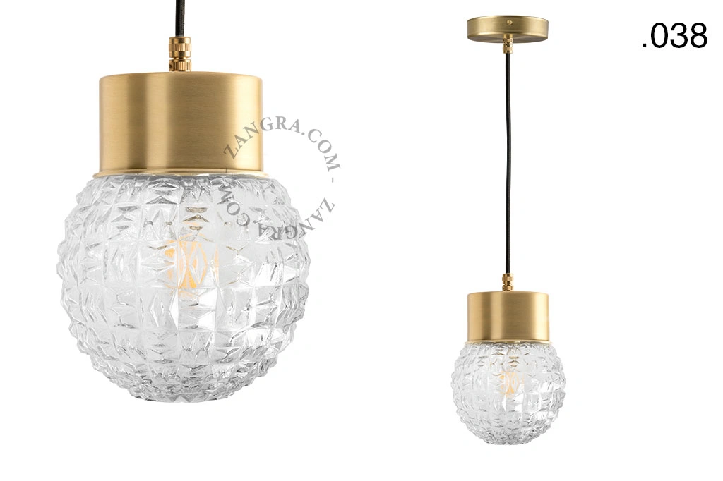 brass pendant light - glass shade - Ø 10 cm