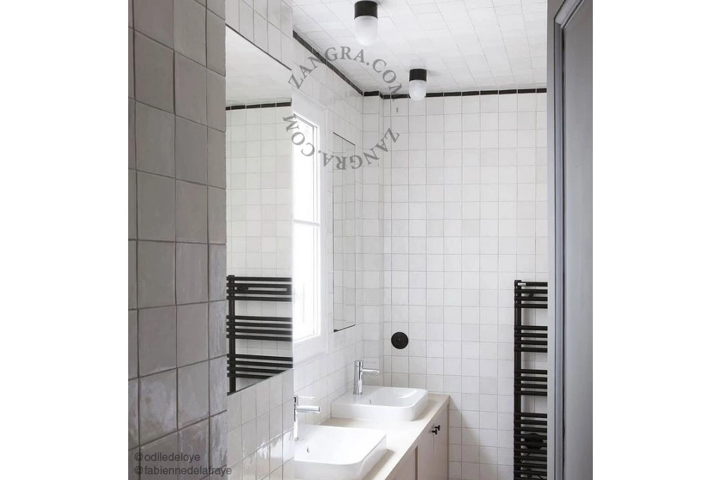 lampa i svart porslin för badrum med glasskärm - Ø 8,5cm -  IP54