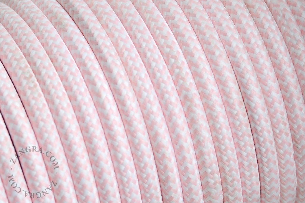 cabo têxtil - zigzag branco e cor-de-rosa bebé