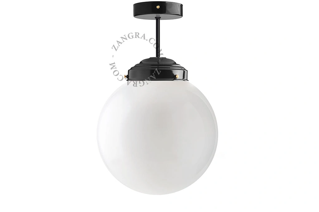 sort loftslampe - glas skærm