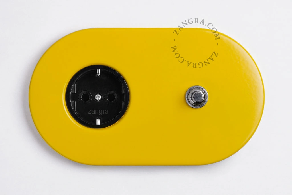 yellow flush mount socket & switch – nickel-plated push-button