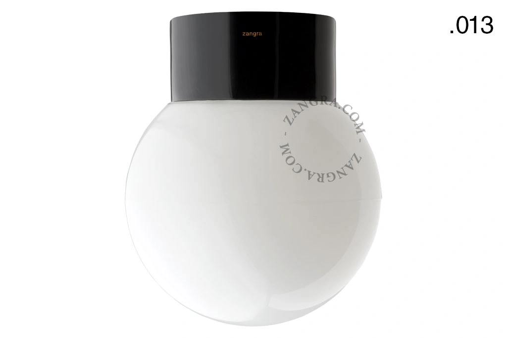 candeeiro de parede ou de teto em porcelana preta - abajur de vidro - Ø 10cm - IP54