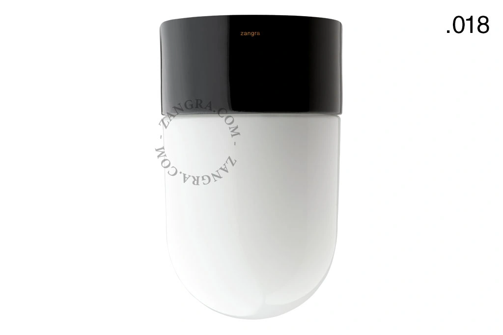 candeeiro de parede ou de teto em porcelana preta - abajur de vidro - Ø 10cm - IP54