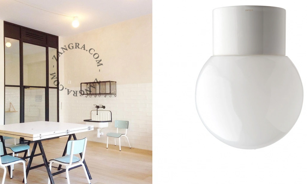 lámpara de baño de porcelana blanca - pantalla de vidrio - Ø 8,5cm -  IP54