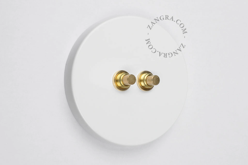 double interrupteur blanc - boutons-poussoirs en laiton