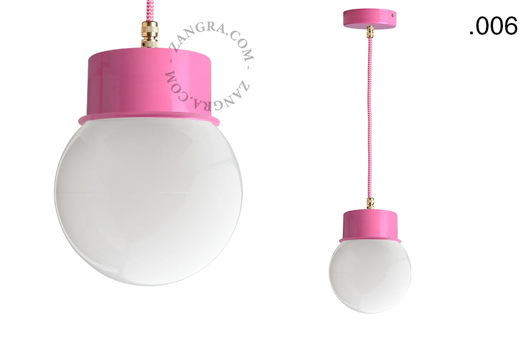 lámpara colgante rosa - pantalla de vidrio - Ø 10 cm