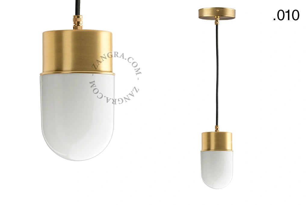 lampada a sospensione in ottone - paralume in vetro - Ø 8,5 cm