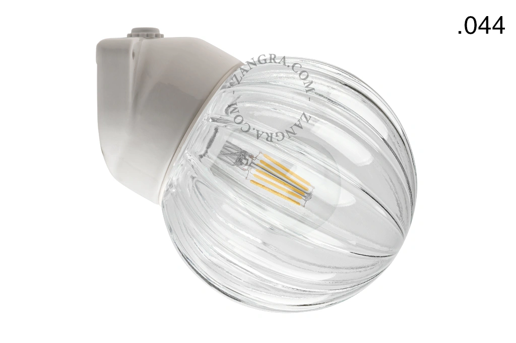 candeeiro de parede em porcelana branca para casa de banho - Ø 9,5 cm - abajur de vidro - IP54