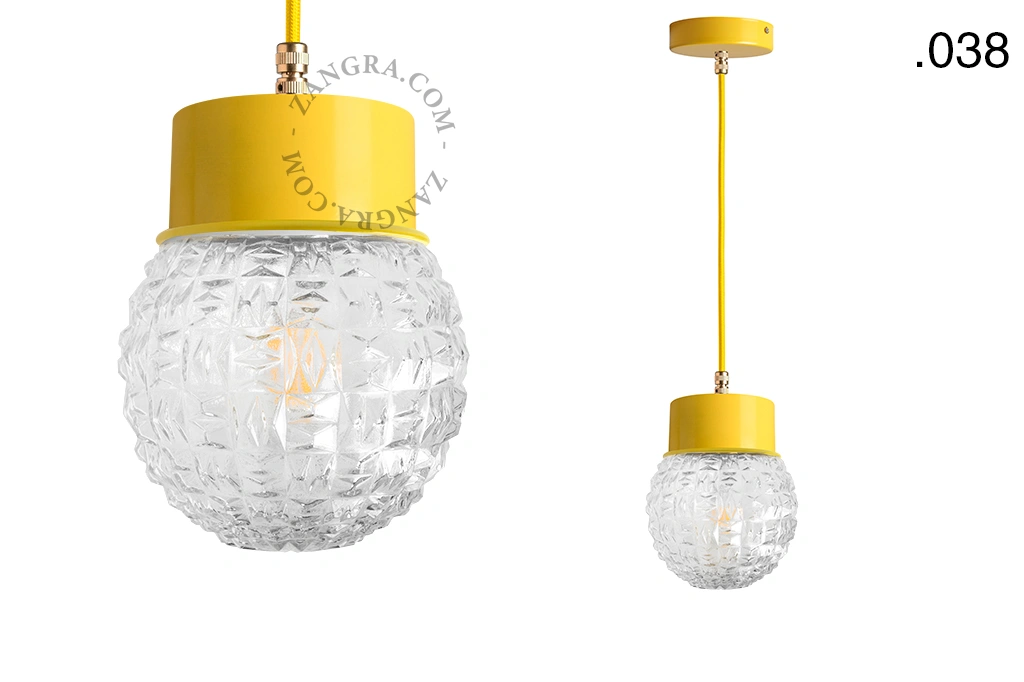 yellow pendant light - glass shade - Ø 10 cm