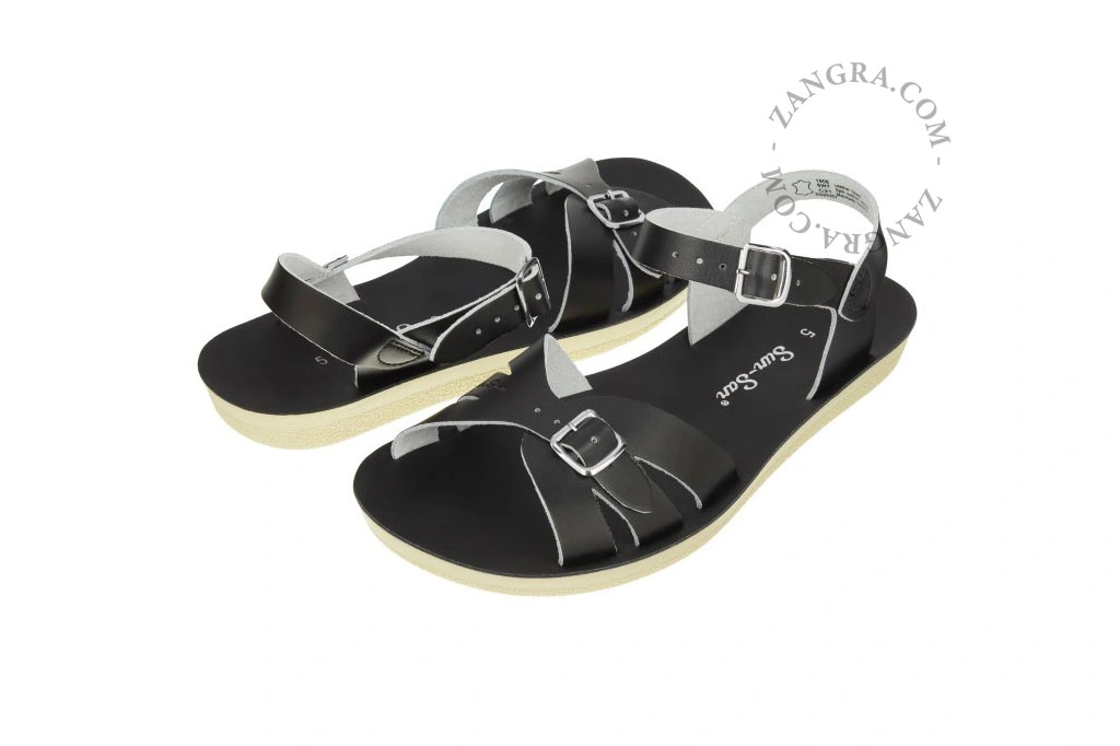 leather water sandals with soft sole - black