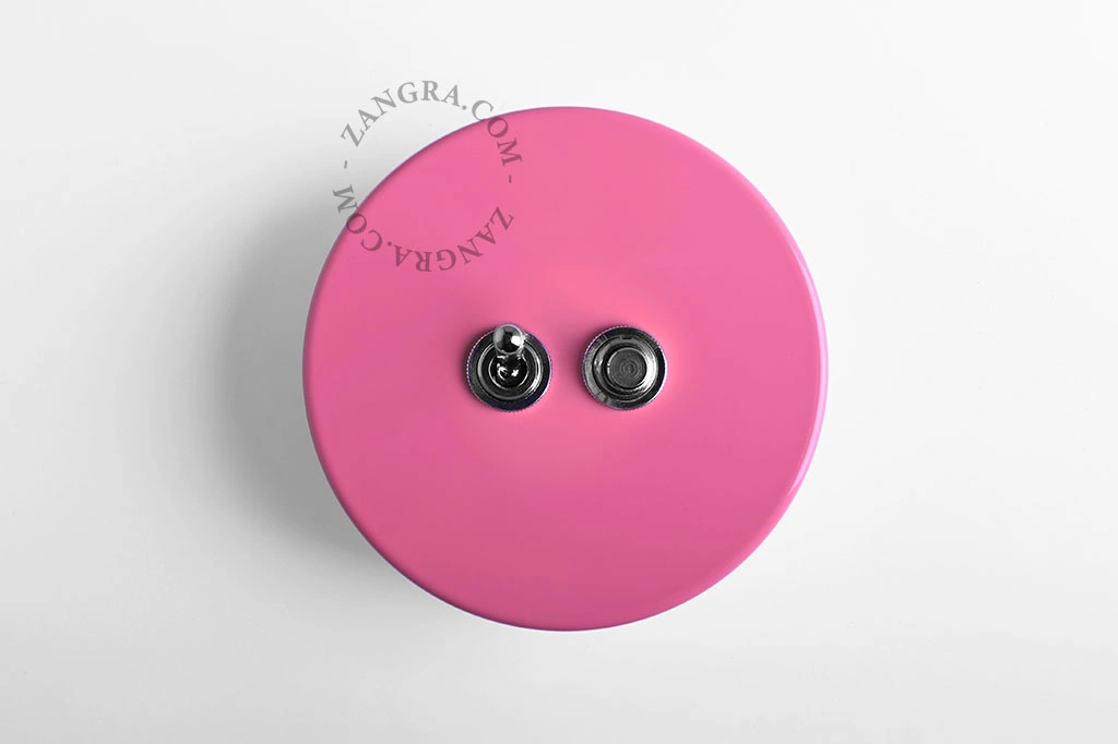 interruptor y pulsador rosa simple o conmutado - palanca y botón de latón niquelado