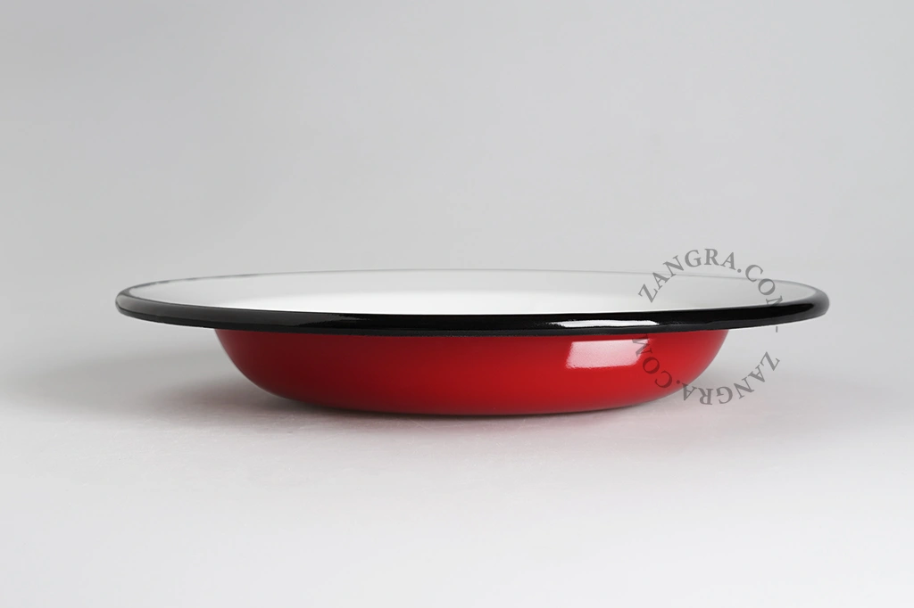 czerwony głęboki talerz emaliowany - Ø 24cm