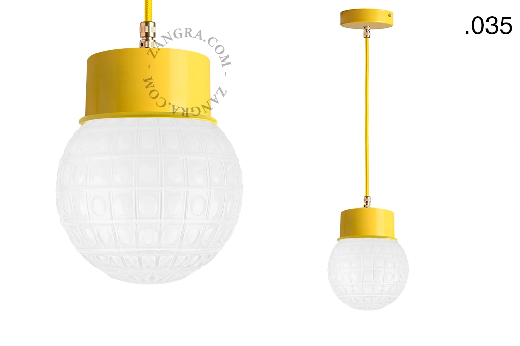 yellow pendant light - glass shade - Ø 10 cm