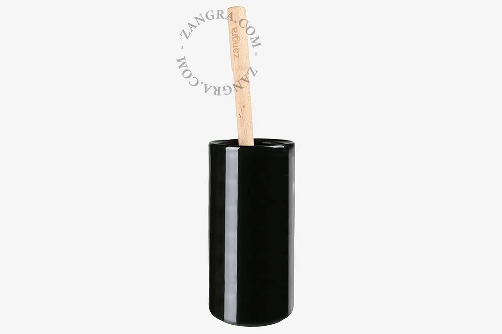 wall-mounted black porcelain toilet brush holder Daphne